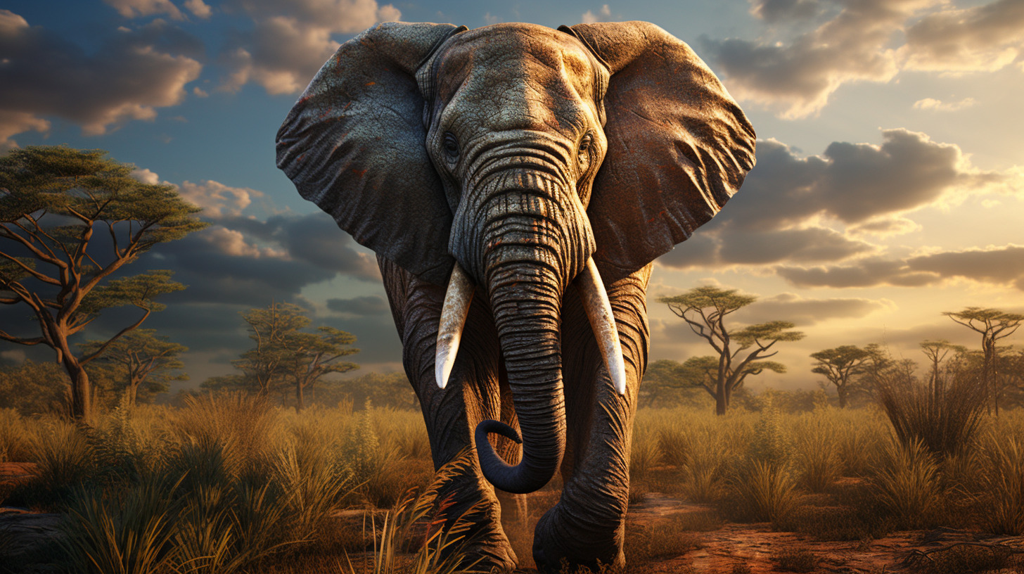 Playful 3D elephant roaming across HD desktop