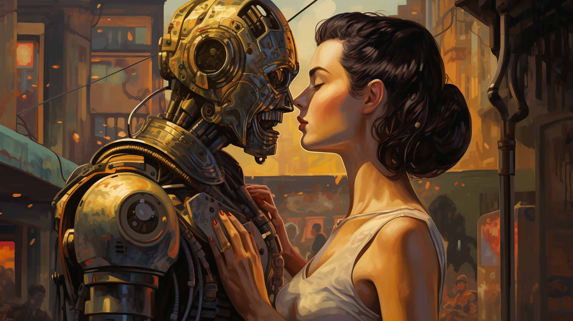 Futuristic Embrace: AI Robot Kissing Girl