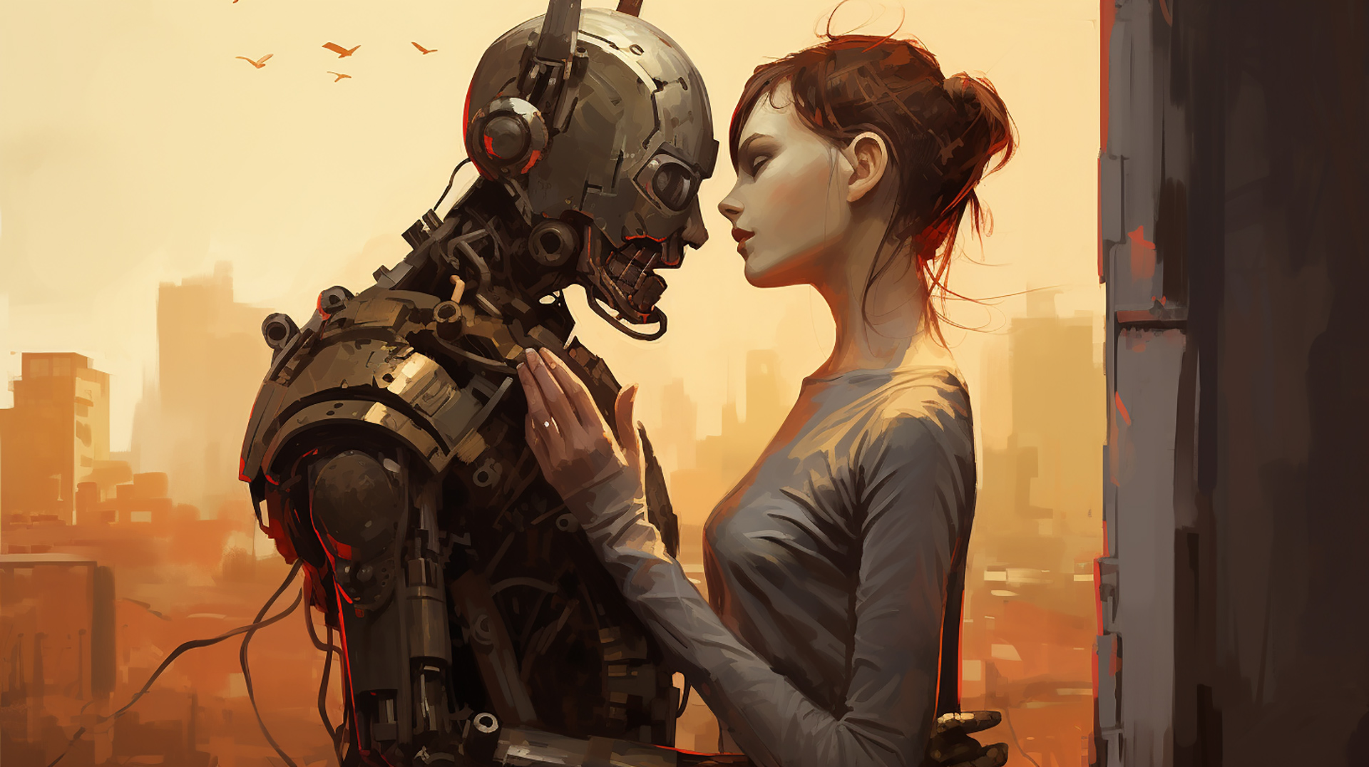 Digital Love Affair: AI Robot and Girl Wallpaper