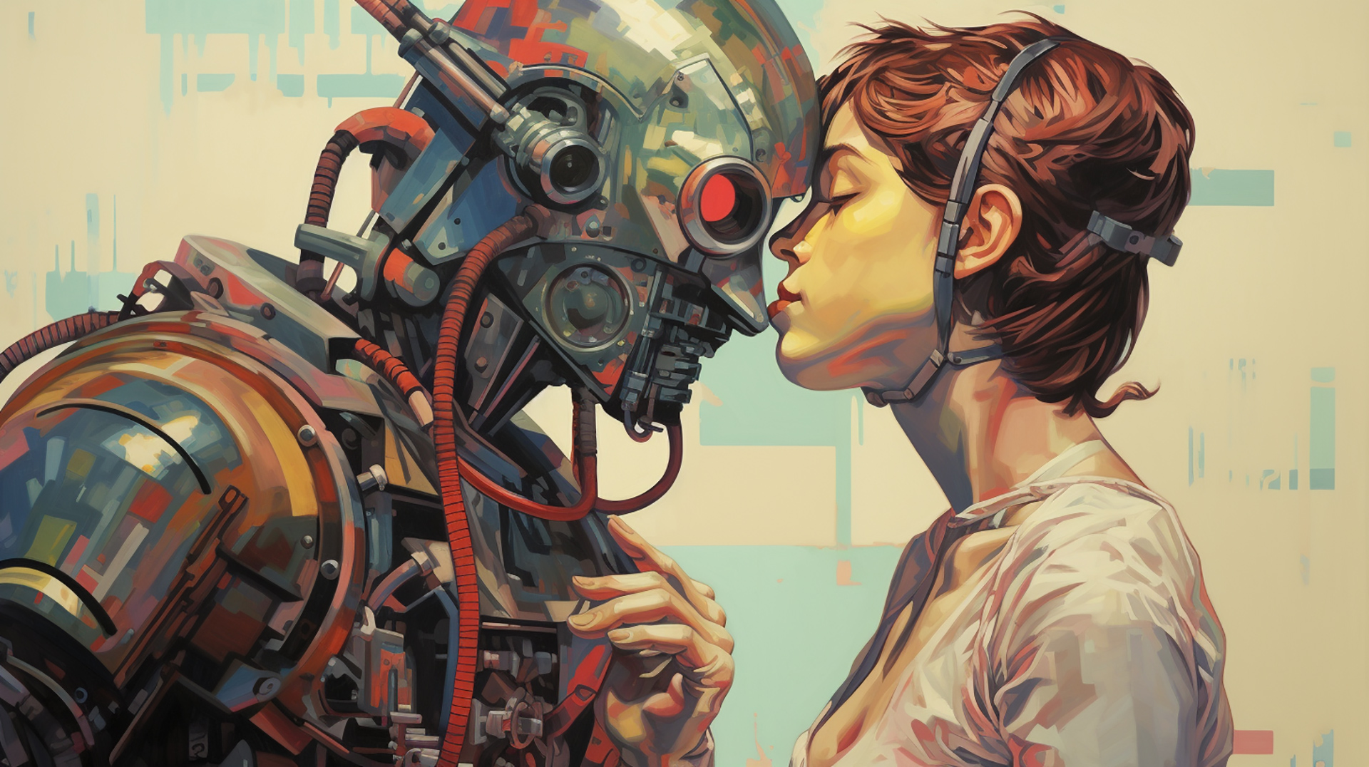 AI Love Connection: Girl and Robot Desktop Bliss