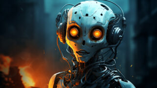 Cyberpunk Fusion: AI Robot Man Desktop Elegance