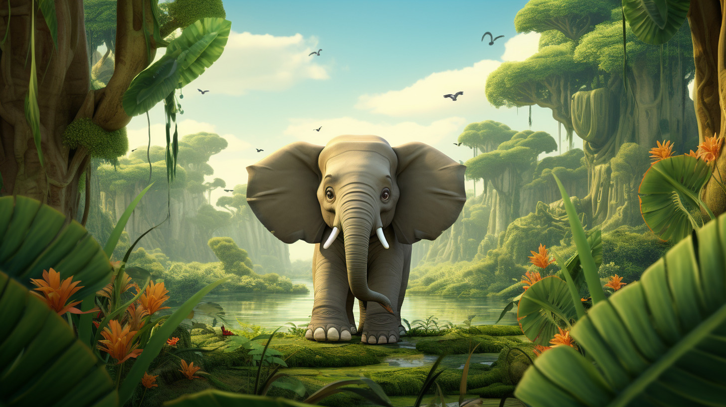 HD cartoon elephant images create a whimsical digital background