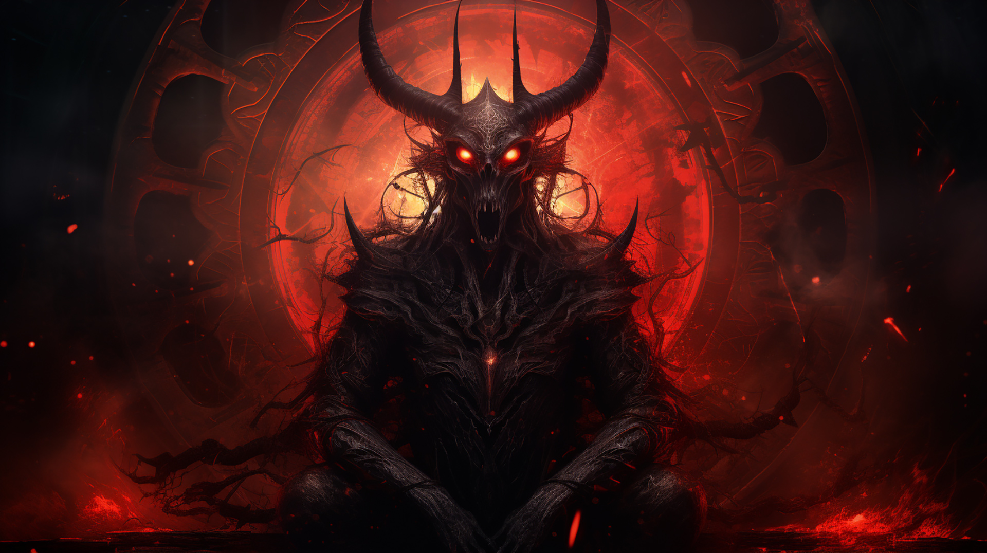Occult Aesthetics: Dark Satanic AI 16:9 Desktop Background