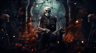 Macabre Elegance: Ultra HD Dark AI Skeleton Desktop Backgrounds