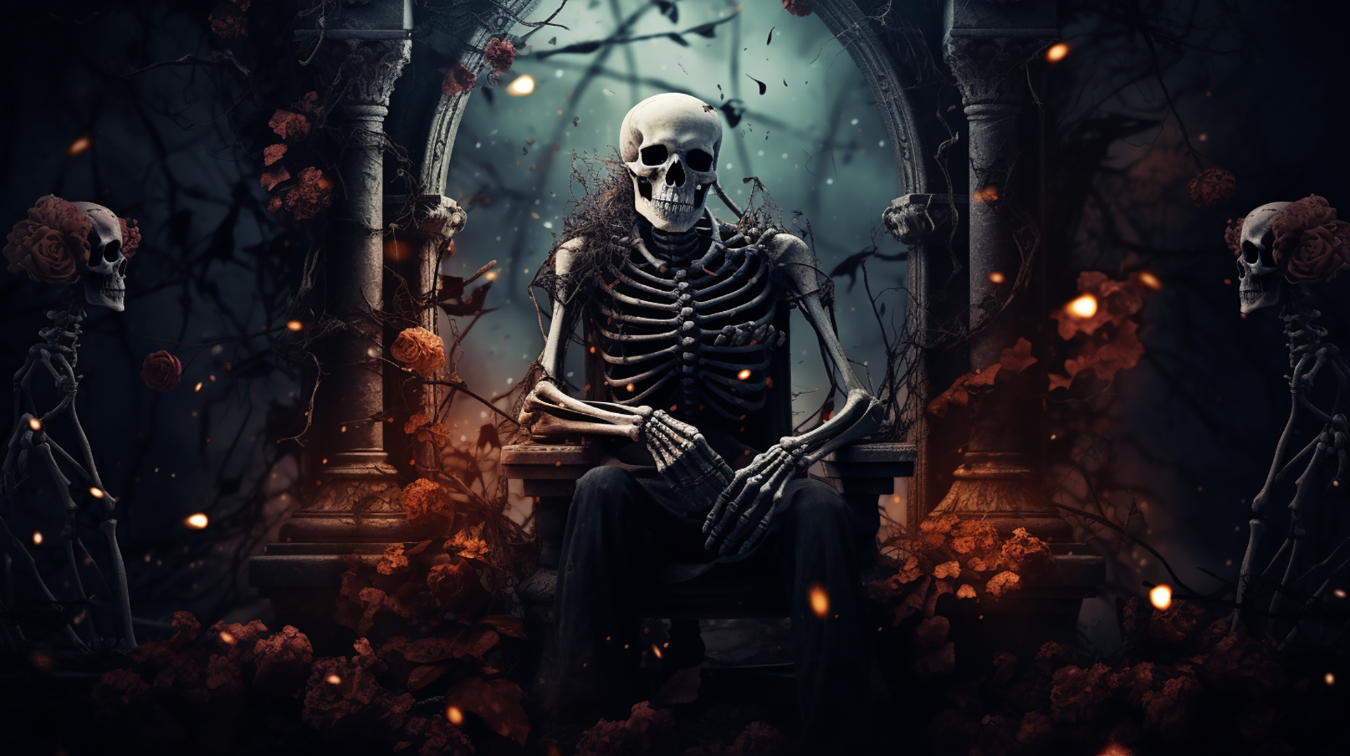 Macabre Elegance: Ultra HD Dark AI Skeleton Desktop Backgrounds