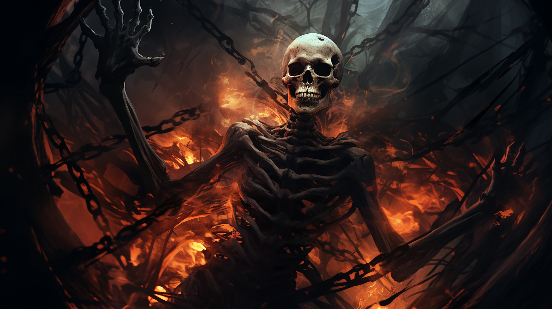 Eerie and Dark: Skeletons Unleashed in 8K Desktop Backgrounds