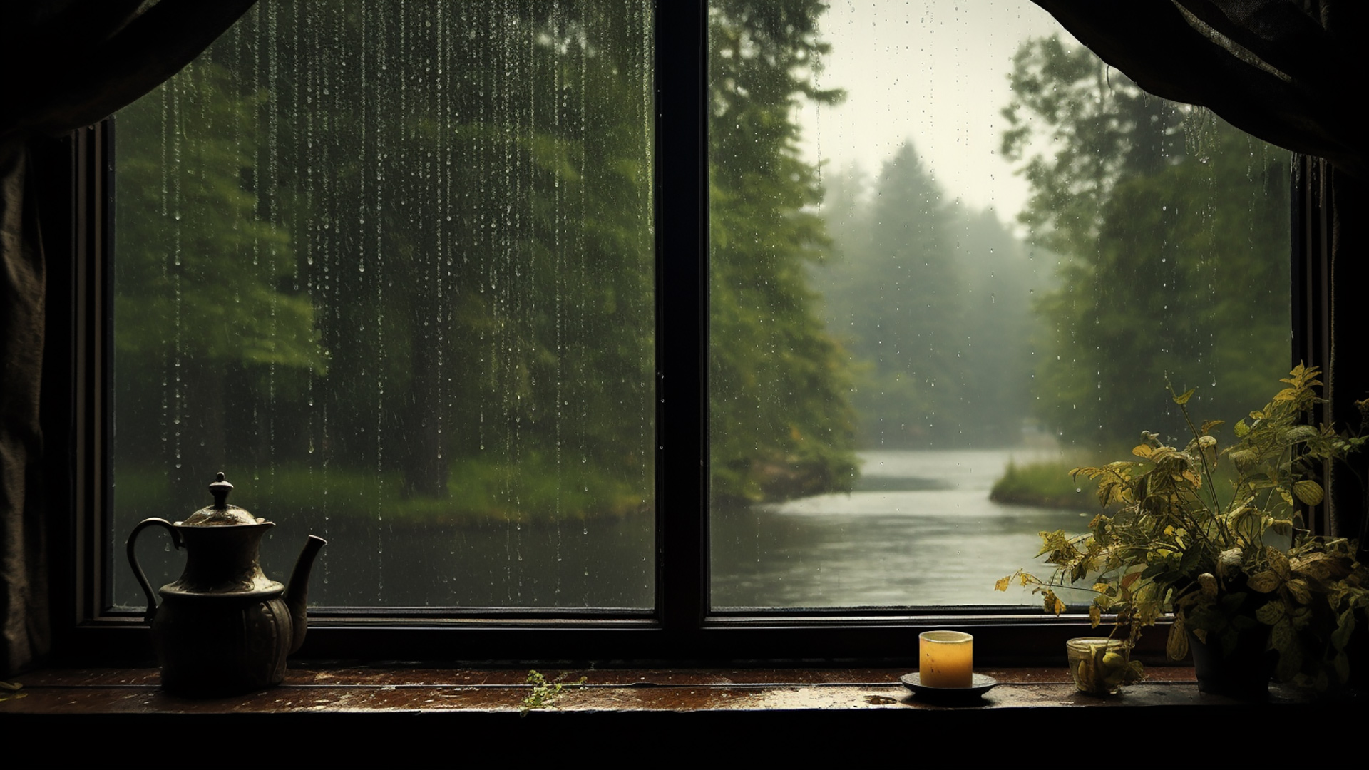 Aesthetic rainy window views to enhance your desktop experience- wallpaper