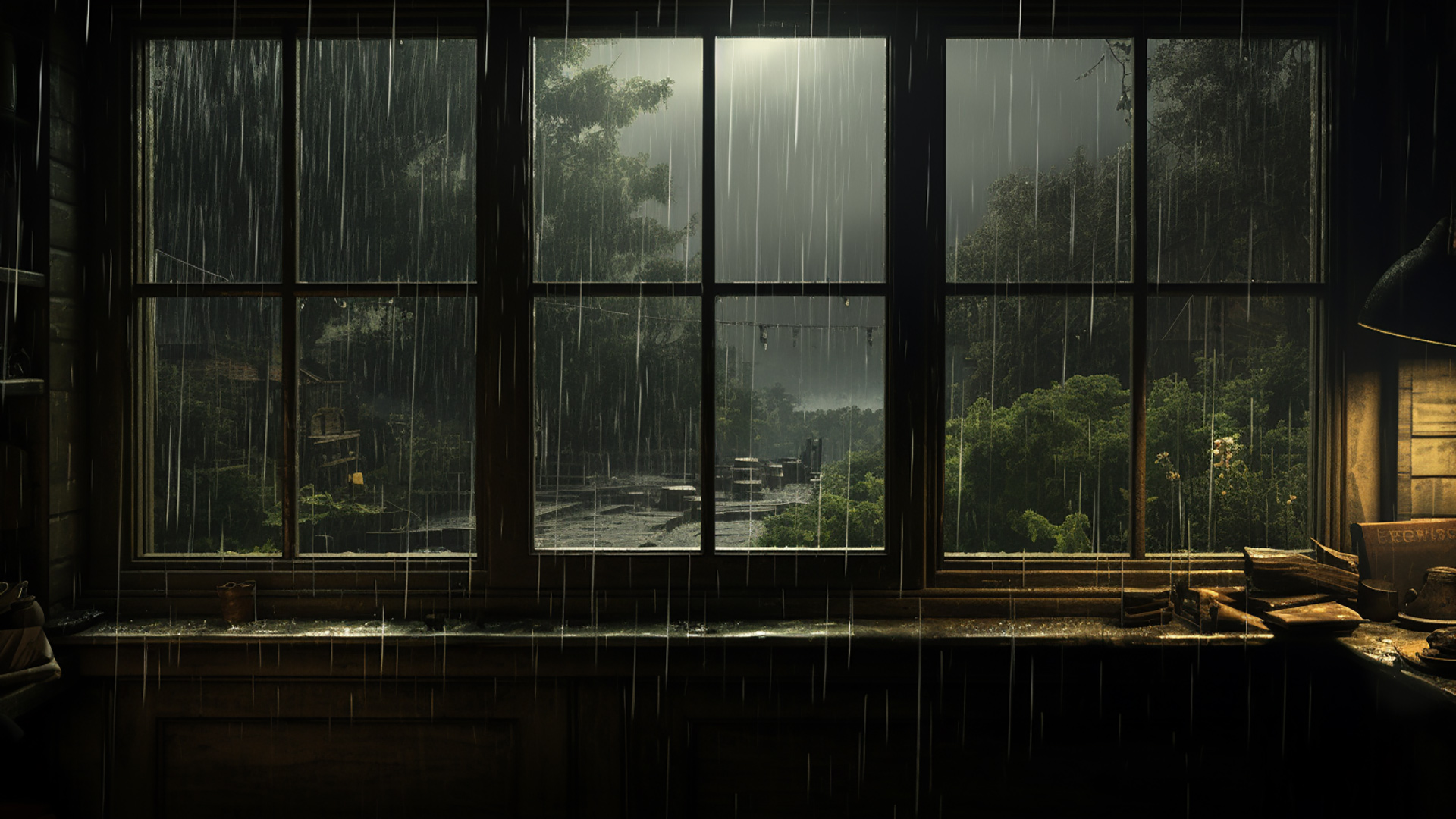 Digital Tranquility in HD Rainy Window View Wallpaper