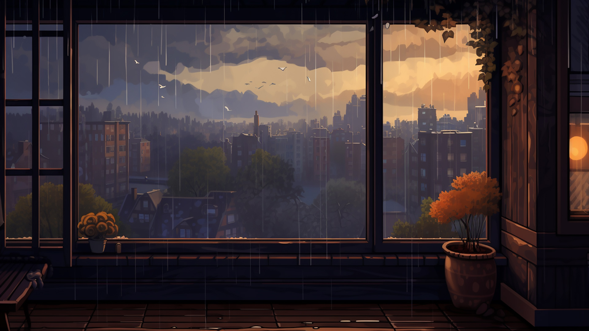 Window Reflections: Rainy Day Desktop Background