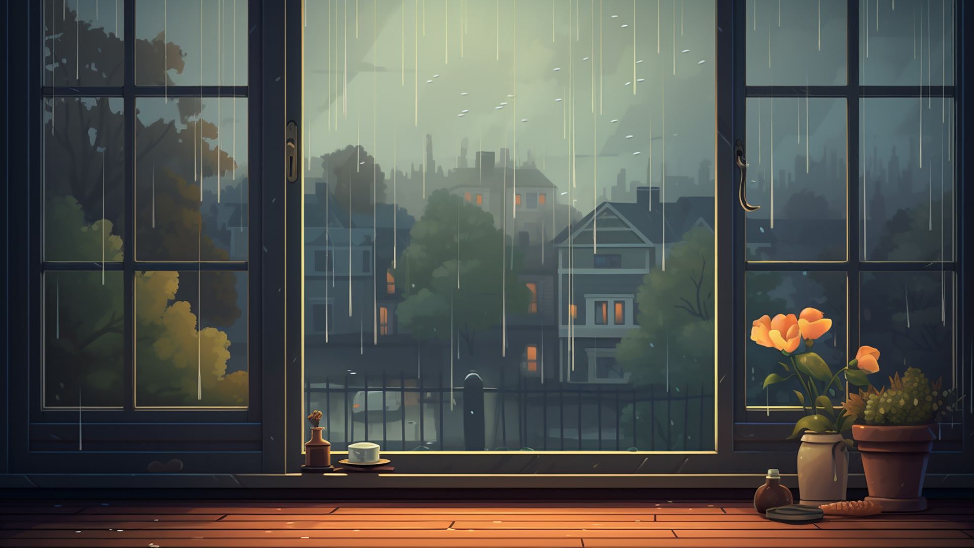 High-resolution rainy window desktop wallpaper for meditation