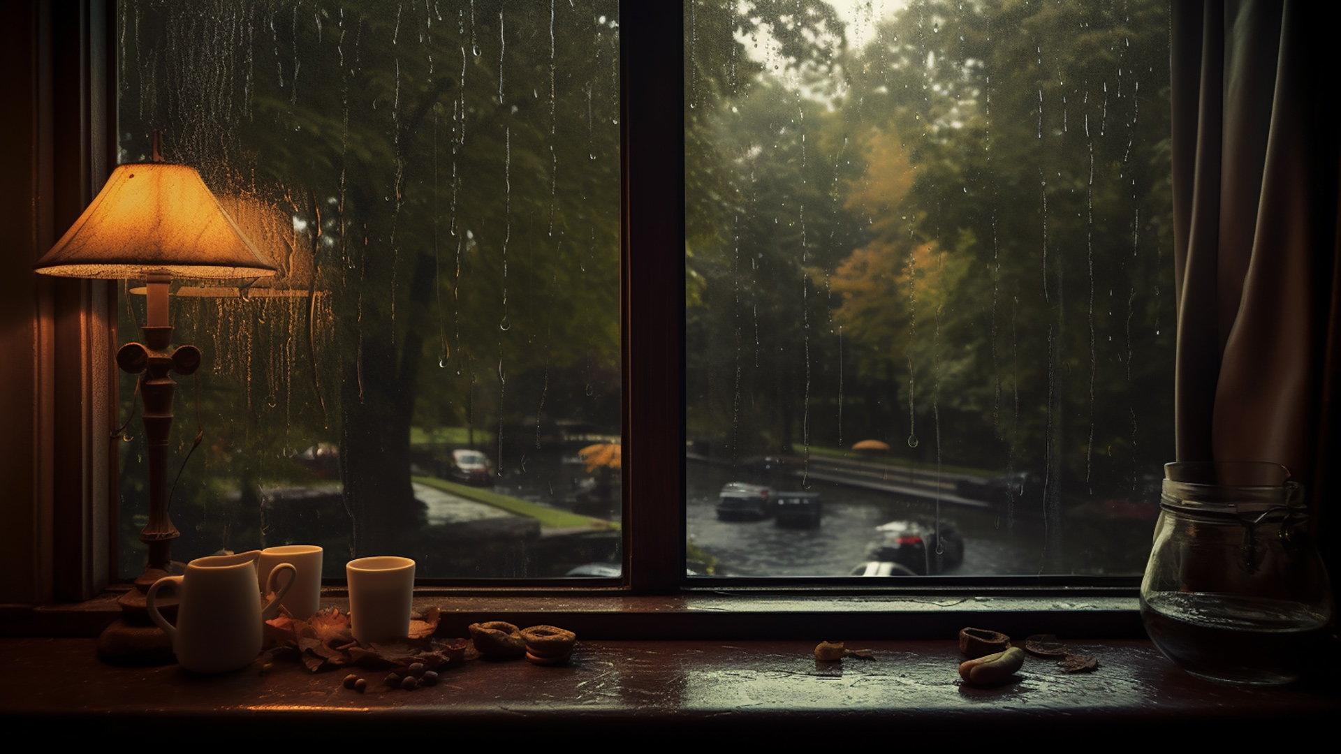 Windowsill Melancholy - Free Rainy Day Desktop Background