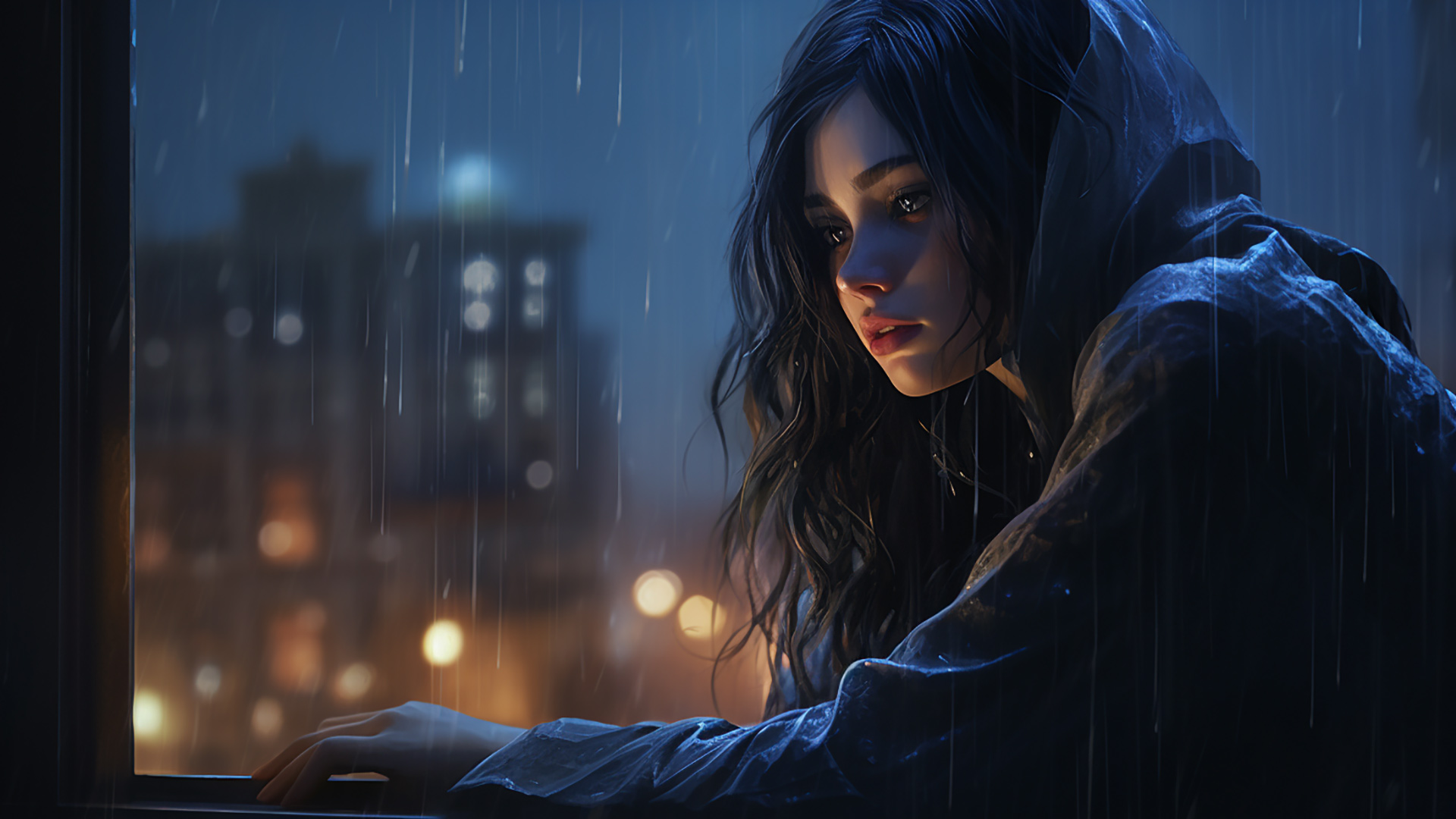 Inspirational rainy window scenes featuring a contemplative girl image
