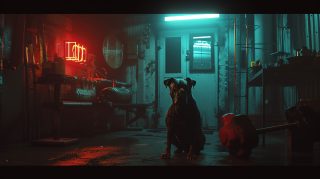 Dive Into the Future with Cyberpunk AI Dog Desktop Backgrounds
