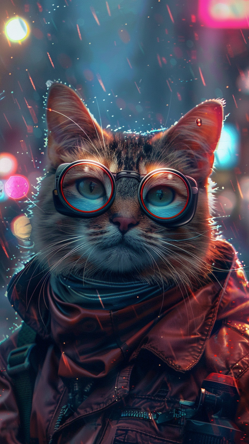 Advanced Tech Meets Feline Charm in Cyborg Cat Mobile Wallpapers