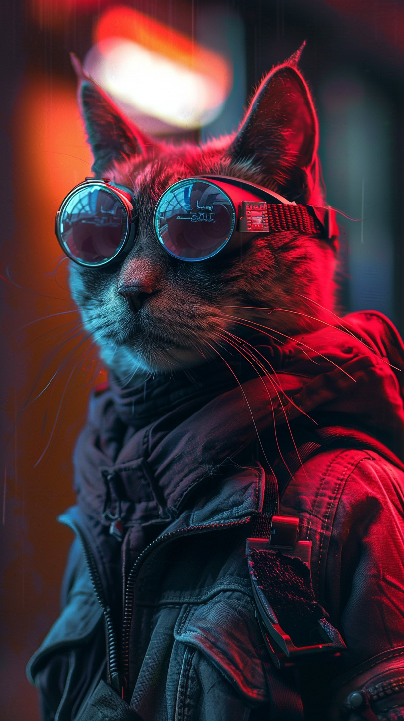 Futuristic Cyborg Cat Mobile Wallpapers for iPhone and Android