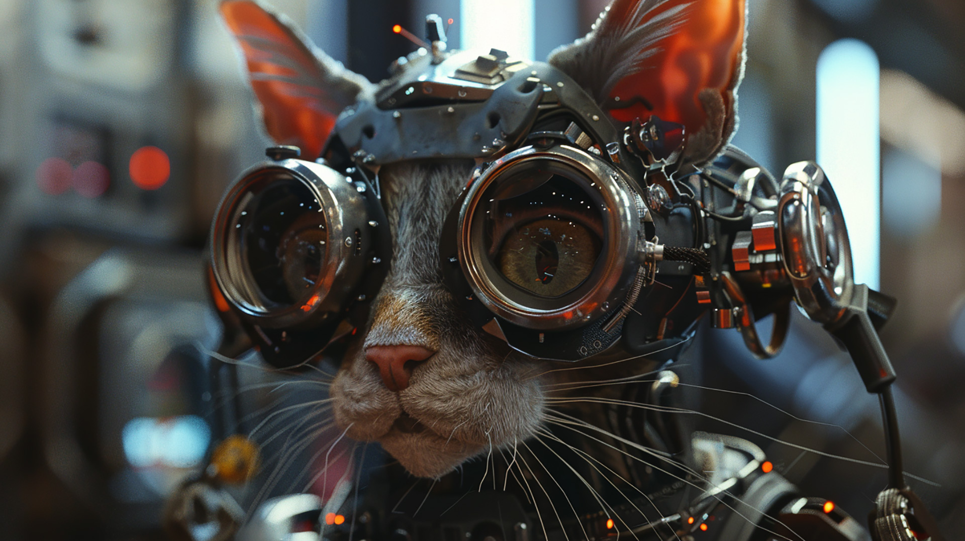 Unique Cyborg Cat Digital Backgrounds Crafted by AI