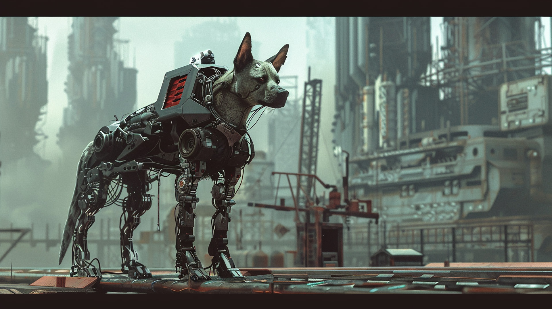 Free Cyborg Dog Wallpaper for Sci-Fi Fans - Encourages users to download free wallpapers.