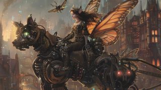 Enchanted Journeys: Fairy and Her Flying Robot Dog Wallpapers