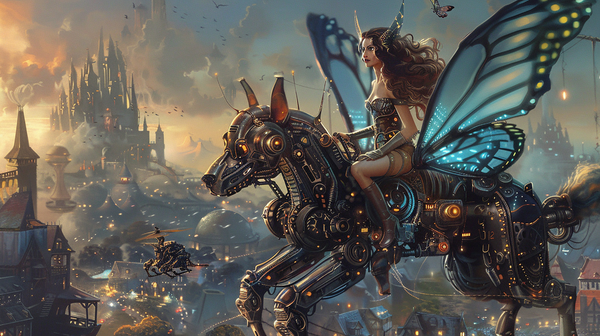 Fantasy Meets Technology: Flying Female Fairy and Robot Dog Art