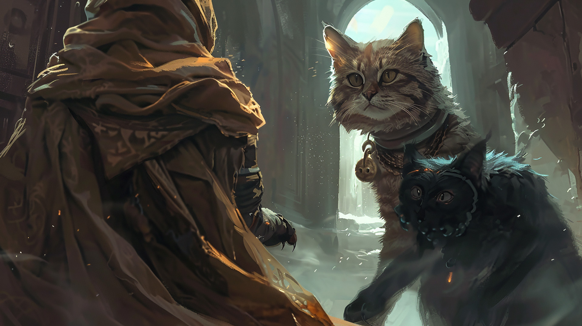 Humanoid Cat Rogue Faces Black Beholder: 4K Fantasy Art