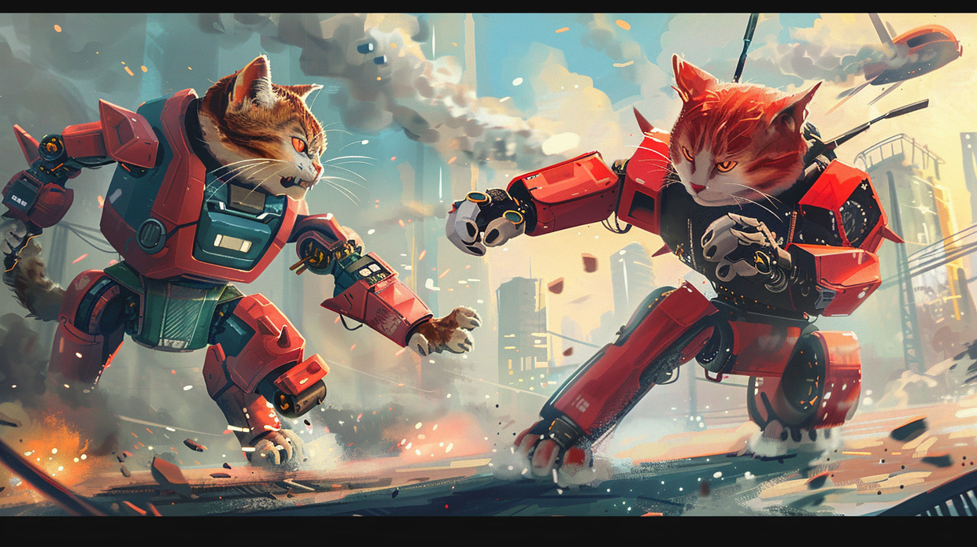 Action-Packed Robot Cat Fights: Download Free 4K Wallpapers