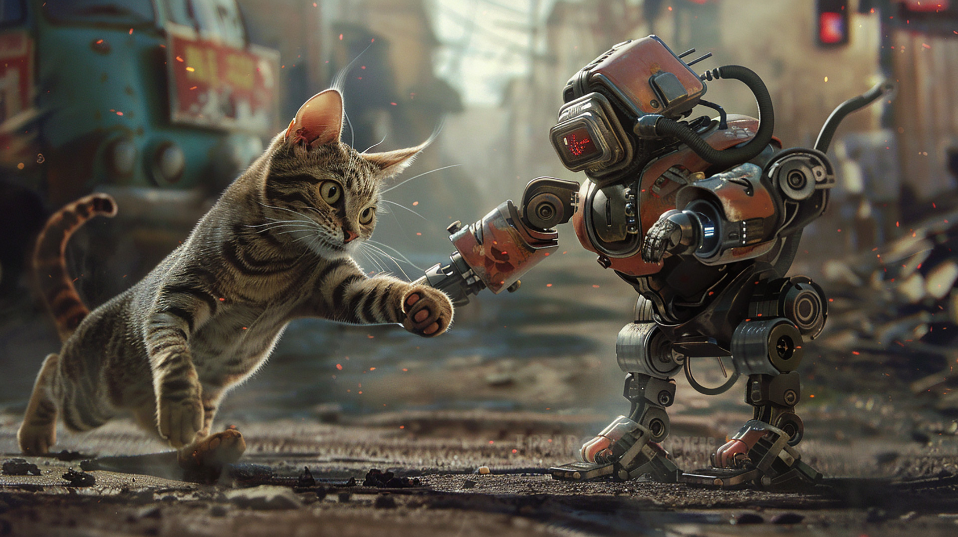 Robot Cats in Combat: Stunning Desktop Backgrounds in HD