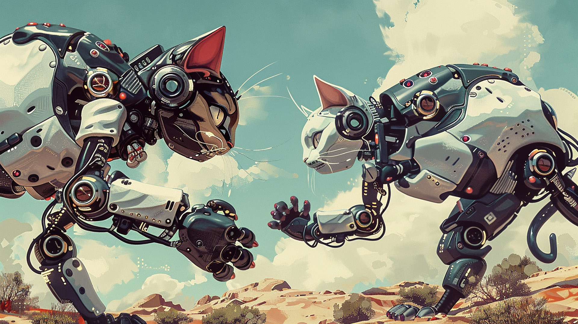 AI-Generated Robot Cats Fighting Wallpapers in Ultra HD