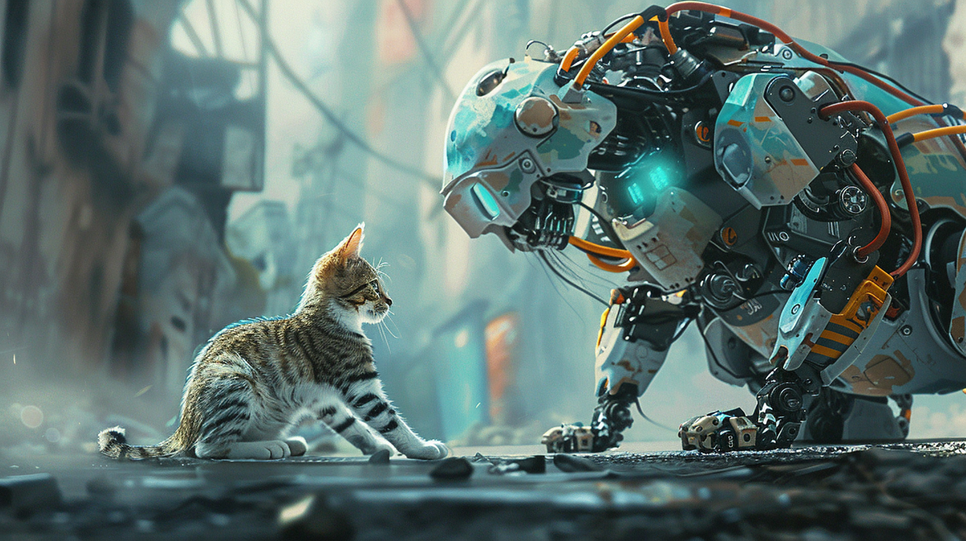 Experience the Clash: Robot Cats Fighting in 1920x1080