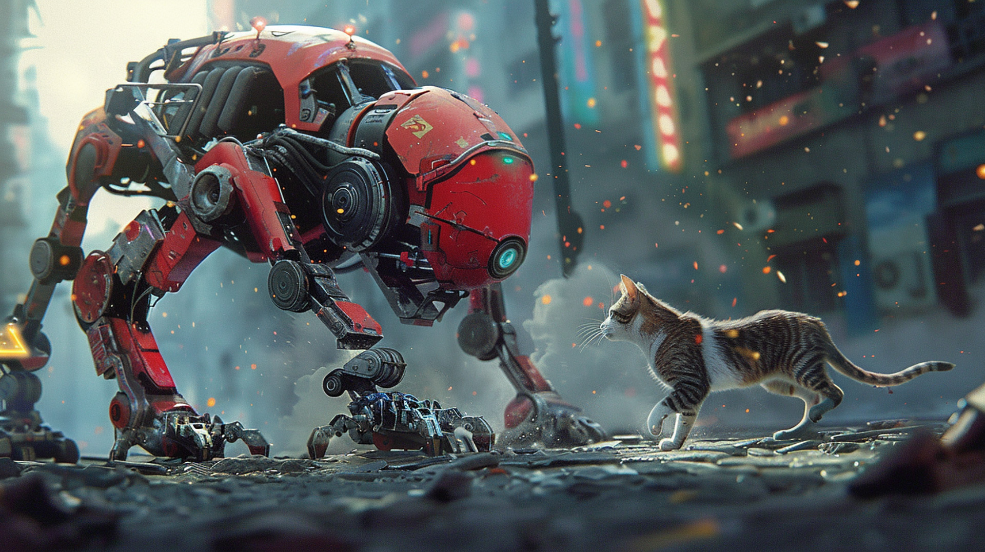 Dynamic Robot Cats Fighting: HD Wallpapers for Desktop