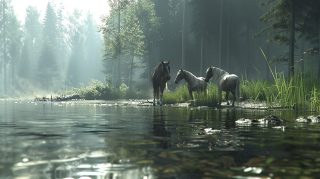 Wild Stallion: AI-Enhanced Desktop Background Image