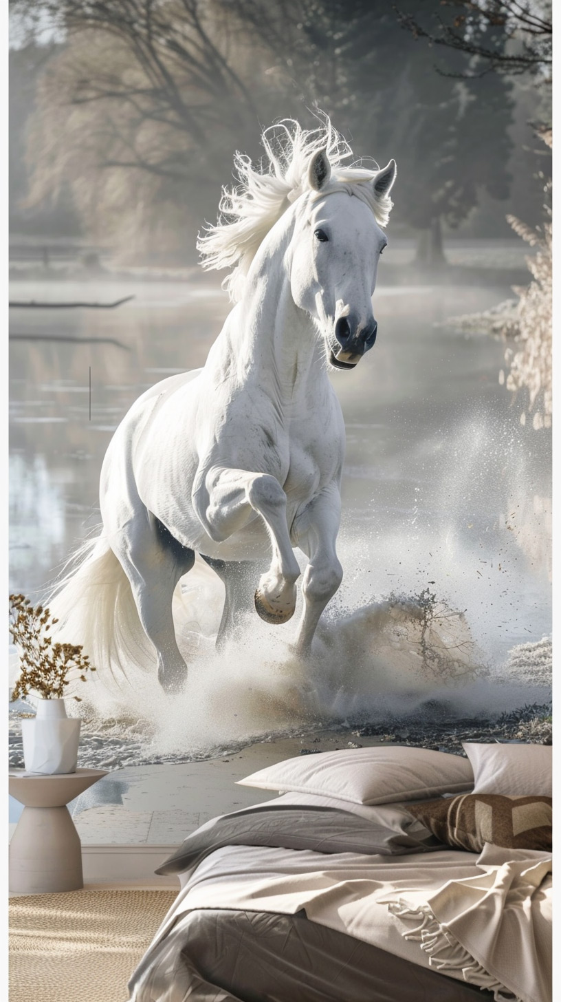 Elegant White Horse: AI-Created Mobile Wallpaper