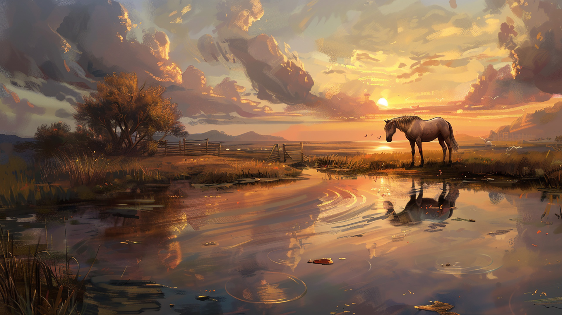 Sunset Rider: AI-Enhanced Horse Digital Background