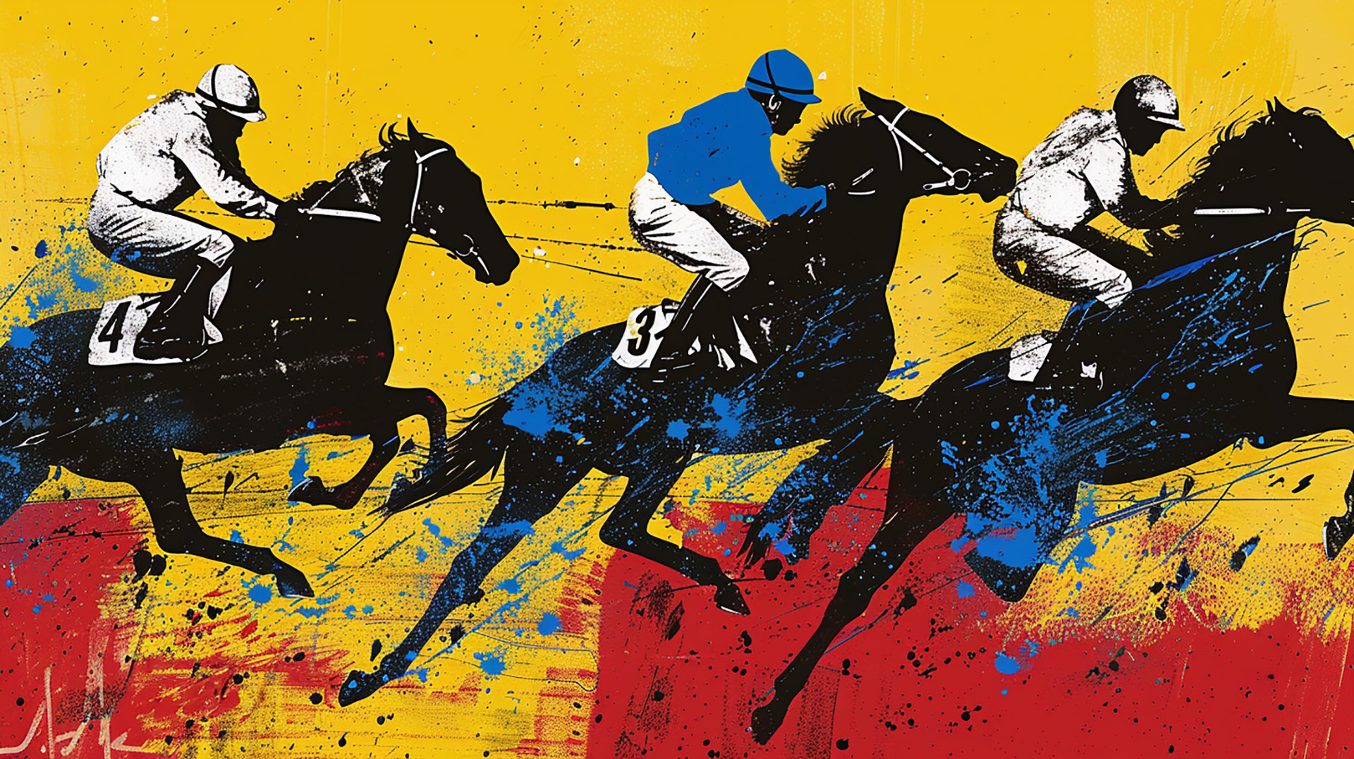 Colorful Racehorses: AI-Rendered Pop Art HD Wallpaper