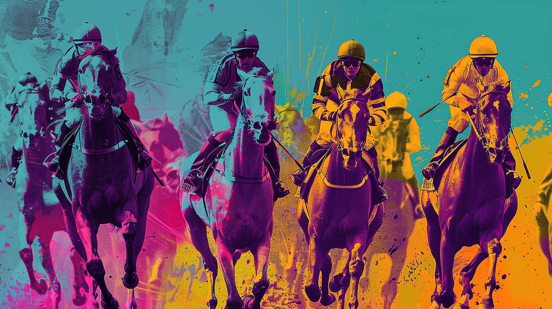 Speeding Horses: AI-Enhanced Pop Art Desktop Image