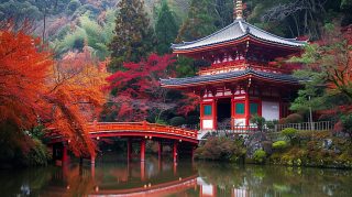 Japanese Garden with Flowing Stream