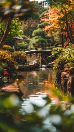 Japanese Garden with Wisteria Flowers