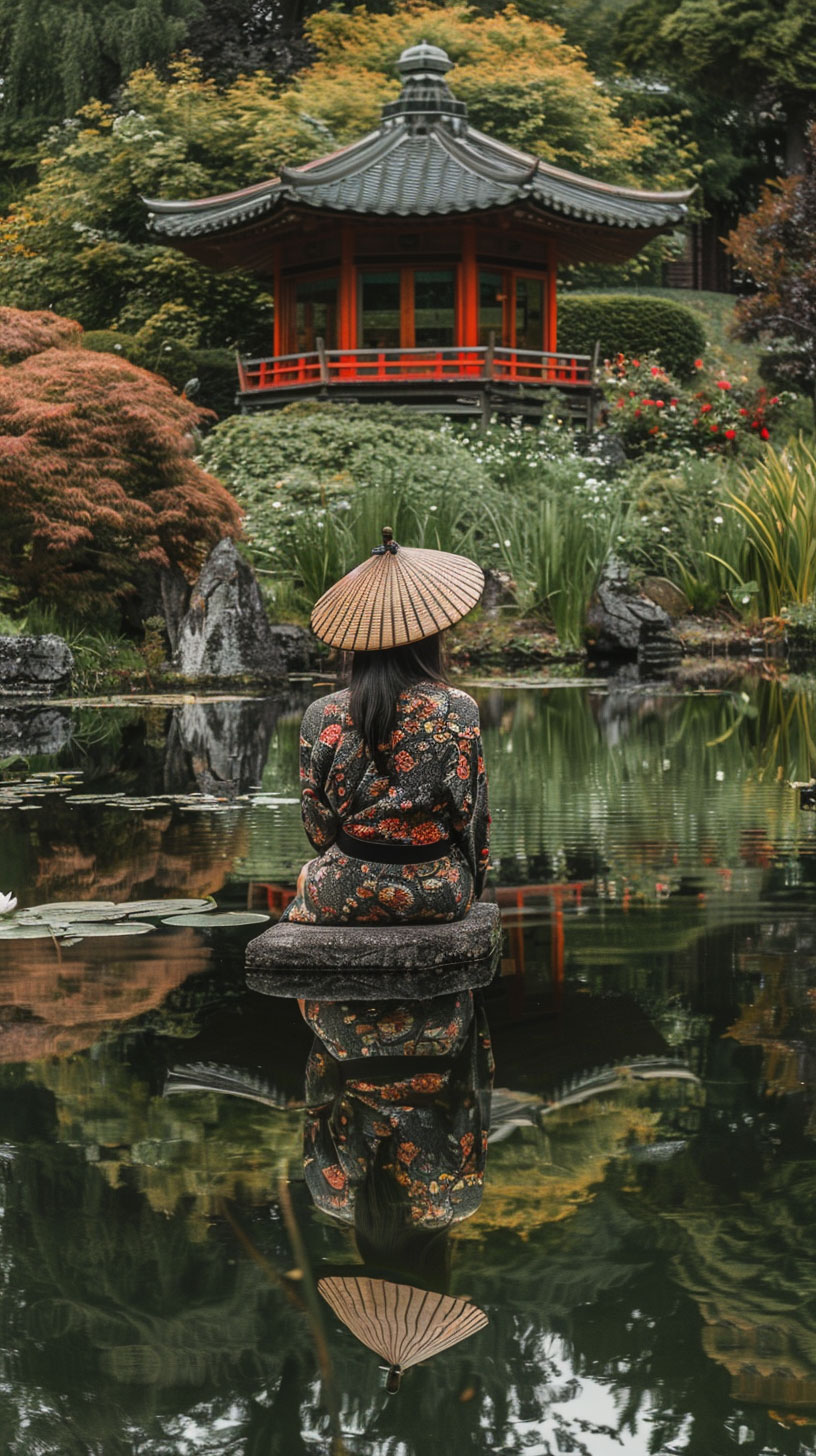 Japanese Garden with Moss-Covered Stones