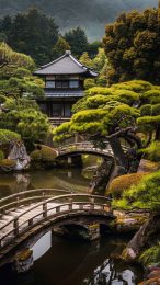 Tranquil Japanese Garden Pond Reflection