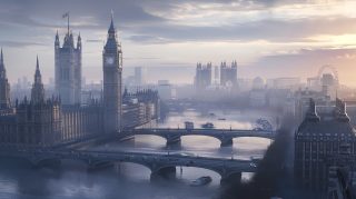 Futuristic Metropolis: London 2100 Desktop Wallpaper