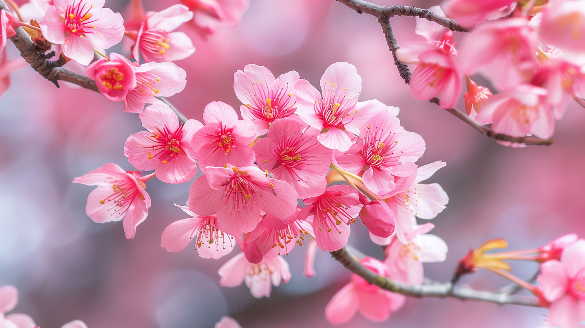 Japanese Garden Adorned with Sakura Blossoms