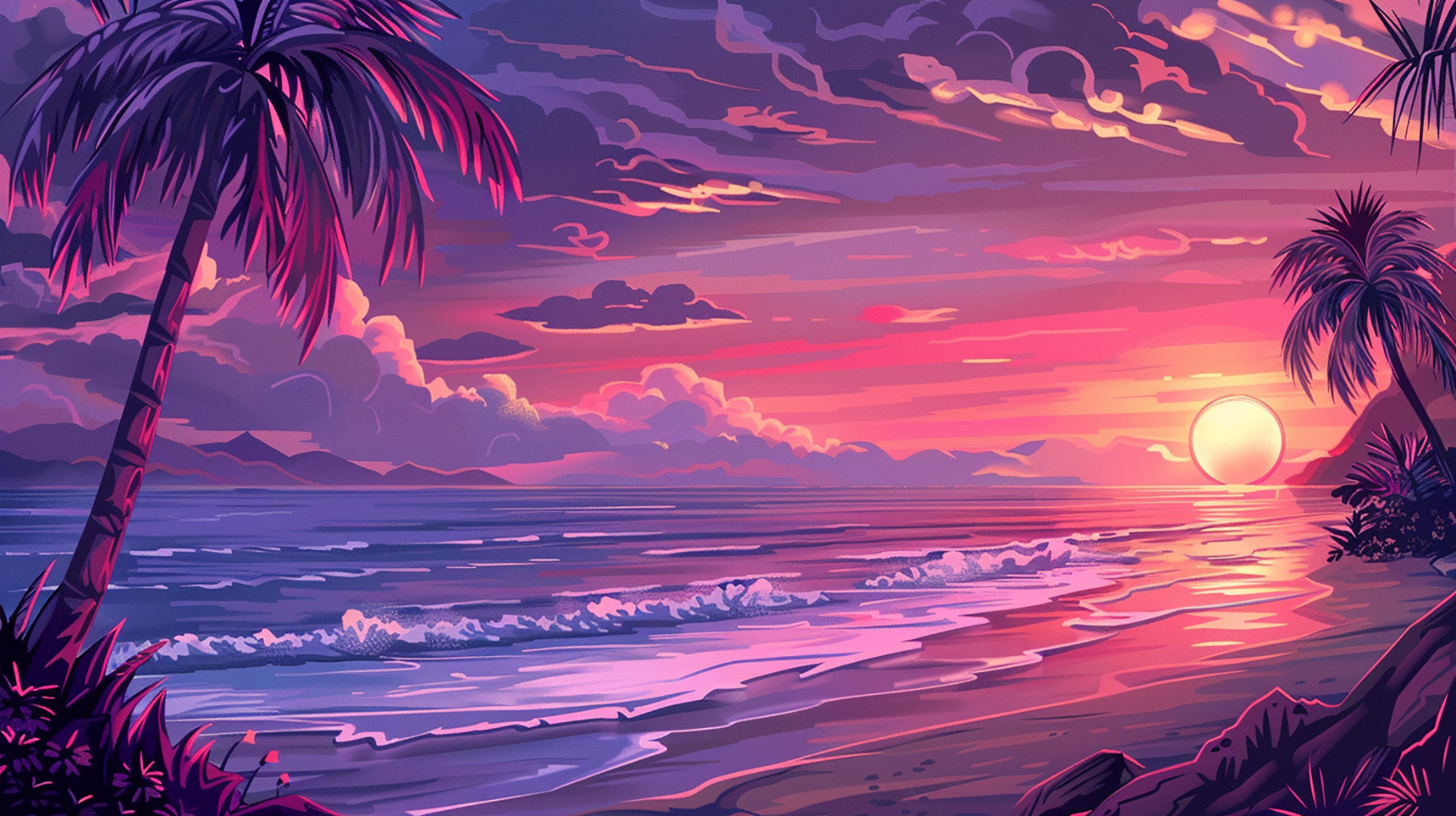Golden Horizon: Tropical Beach Sunset Majesty