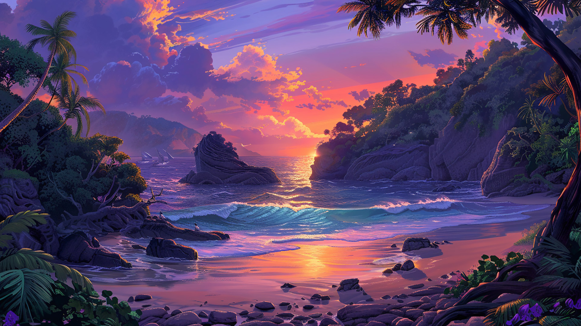 Sunkissed Shores: Tropical Beach Sunset Delight