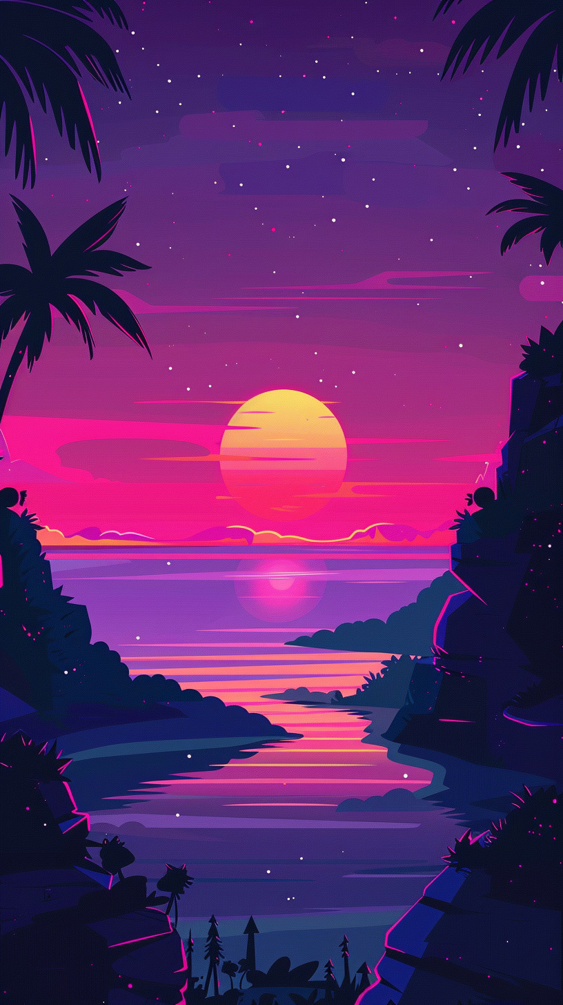 Palms in Paradise: Vibrant Tropical Twilight