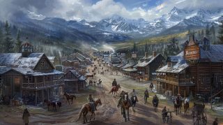 Historic Western Town with Cowboy: 1920x1080 Wallpaper