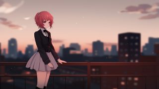 Urban Charm: Anime Girl in City Wallpaper