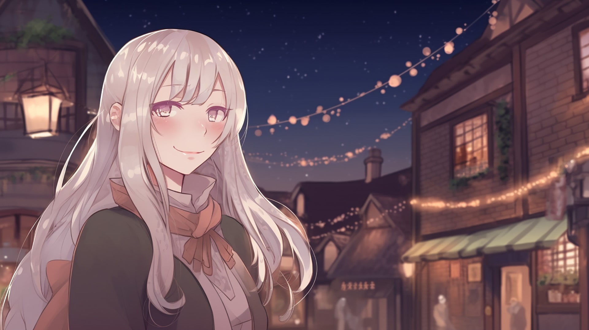 City Lights Love: Anime Girl Desktop Background