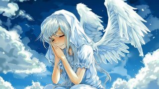 Majestic Anime Angel AI Image 1920x1080 Stock Photo