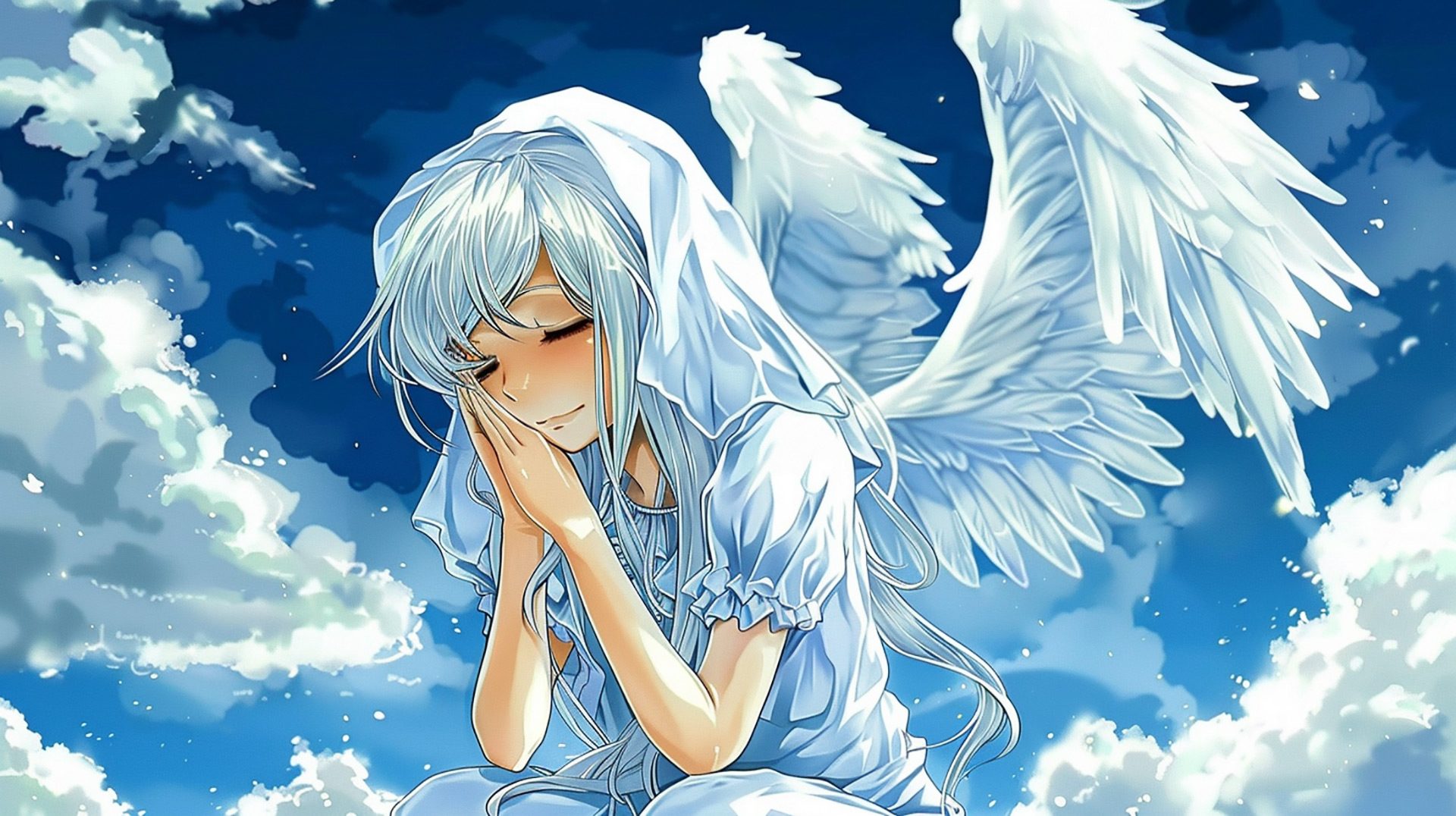 Majestic Anime Angel AI Image 1920x1080 Stock Photo