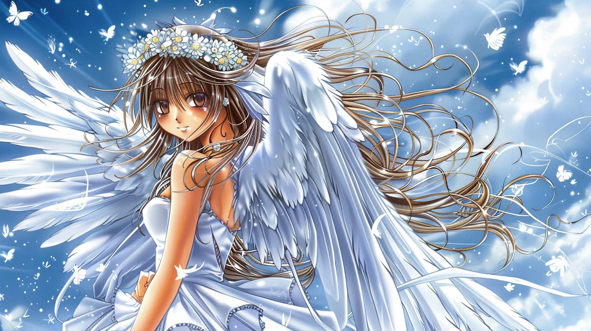 Ethereal Anime Angel AI Image HD Wallpaper