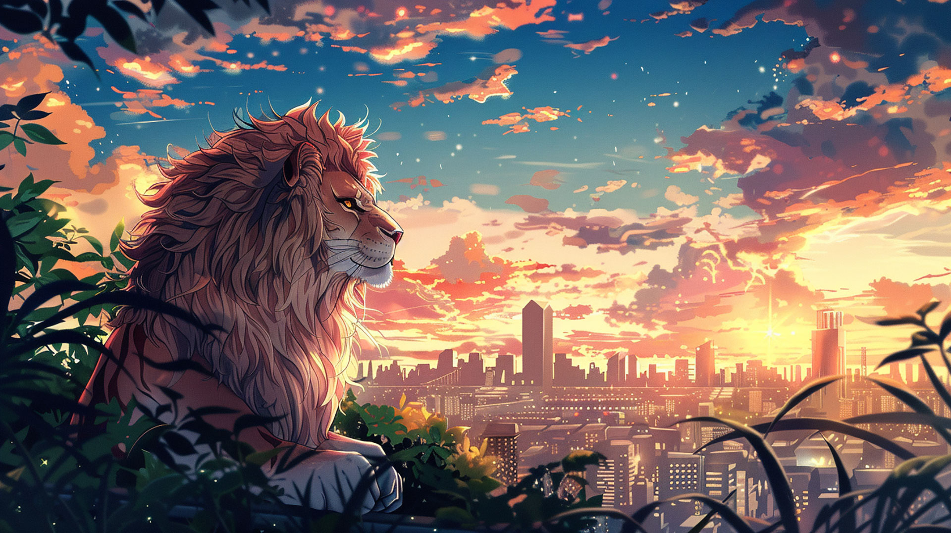 Enchanted Anime Lion AI Desktop Background